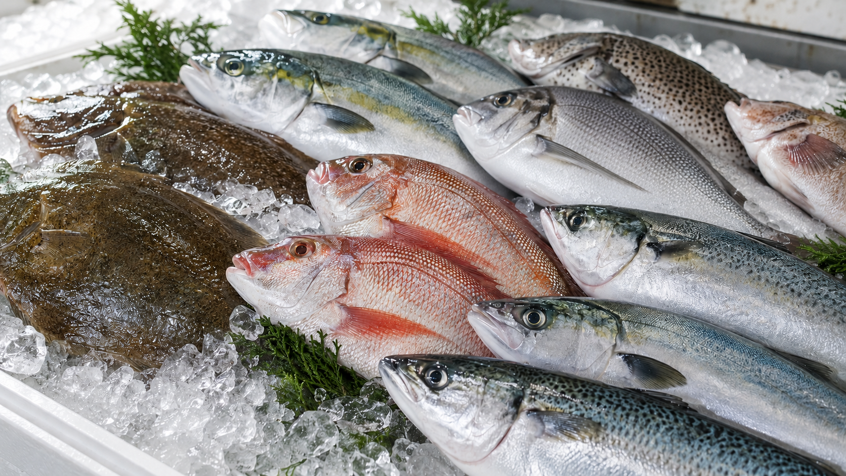 鮮魚を並べた水産卸売のイメージ